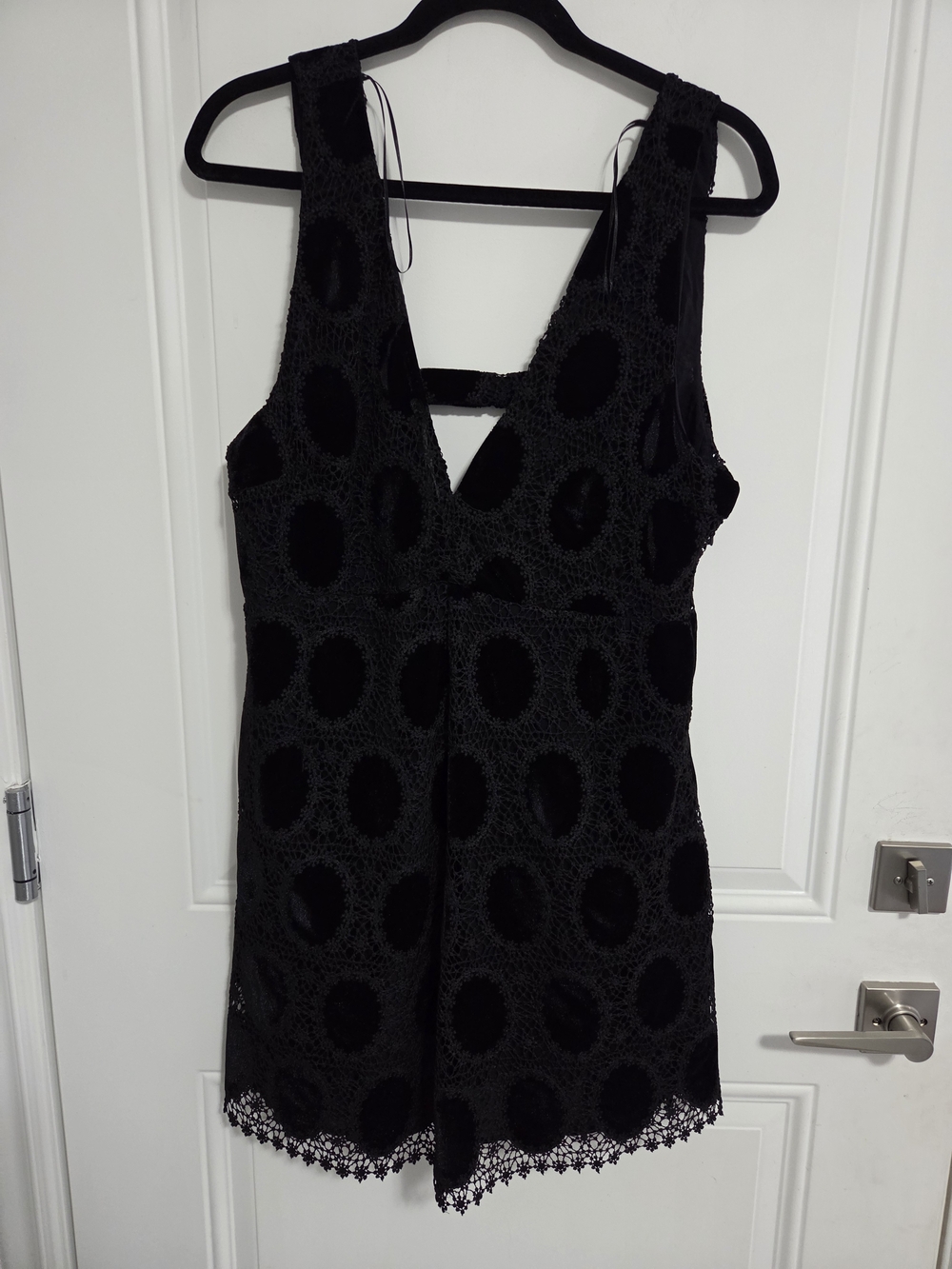 Zara Women's V Neck Velvet Crochet Short Dress - Size XL